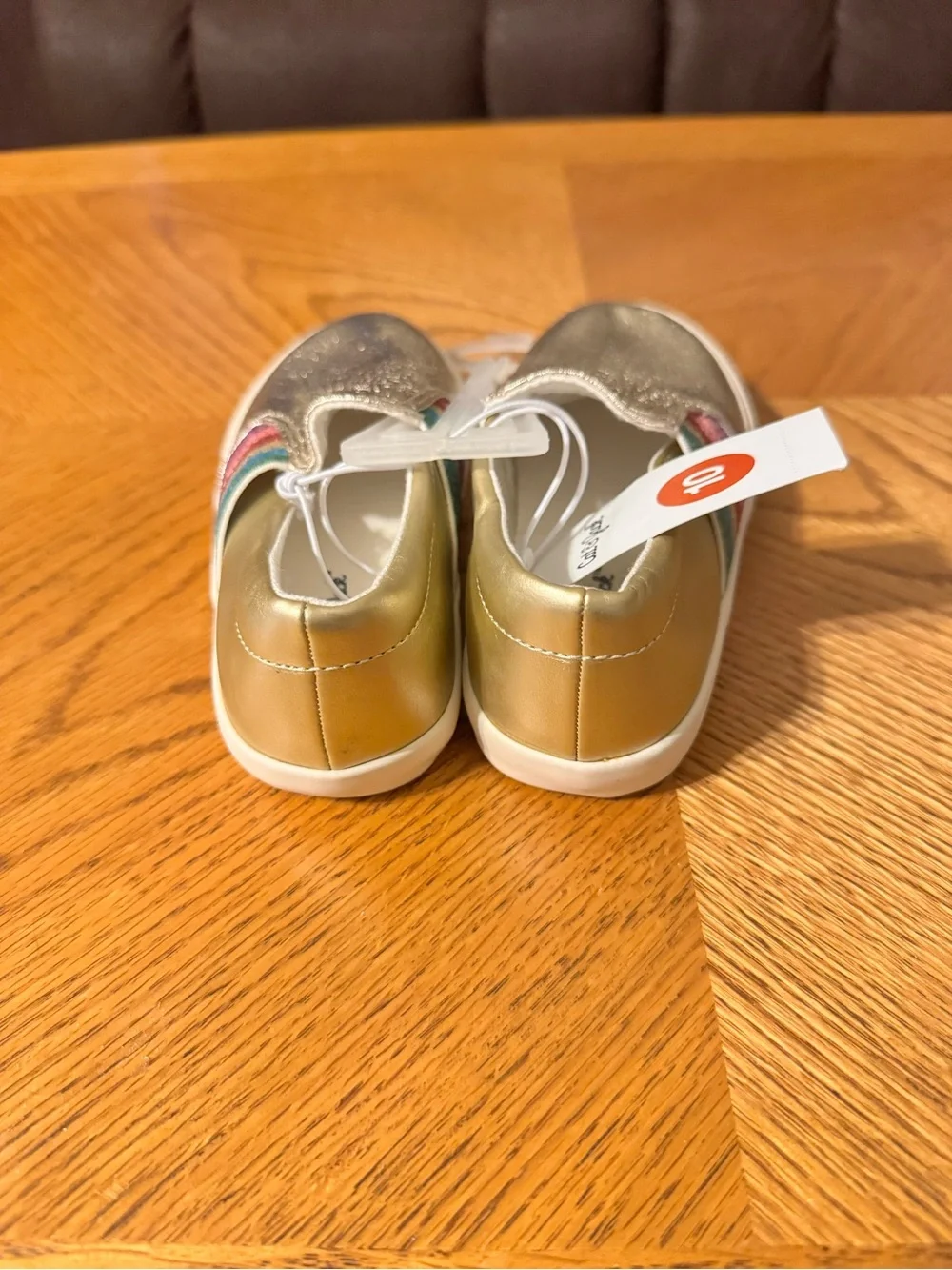 Cat & Jack Girls Metallic Gold Slip-On Sneakers with Rainbow Detail